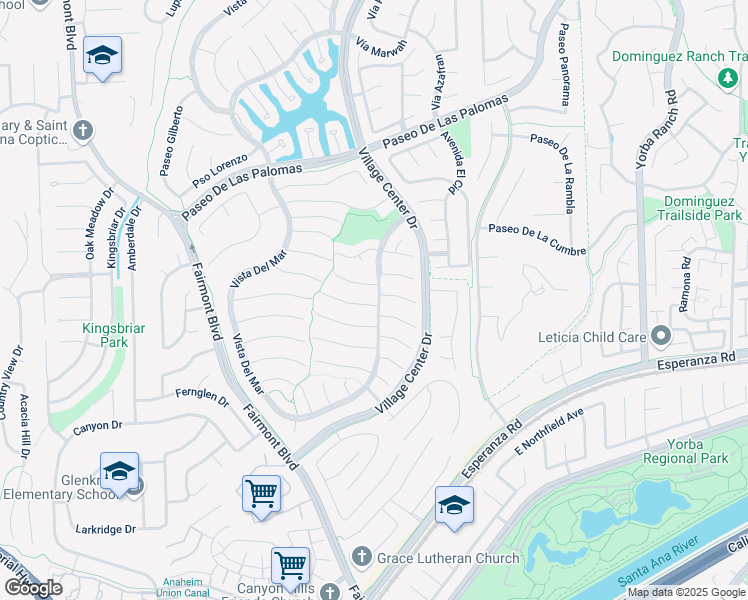 map of restaurants, bars, coffee shops, grocery stores, and more near 20485 Vía Canarias in Yorba Linda