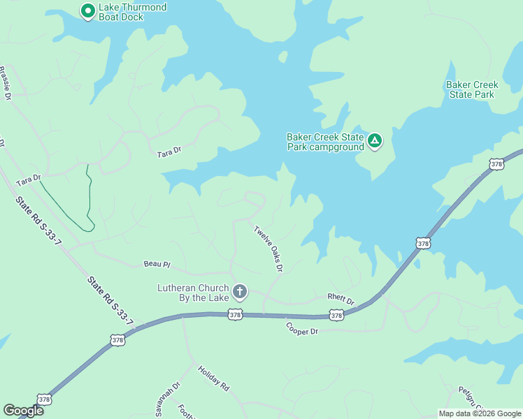 map of restaurants, bars, coffee shops, grocery stores, and more near 12 Oaks Dr in McCormick