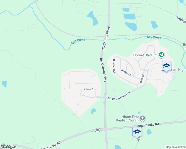 map of restaurants, bars, coffee shops, grocery stores, and more near 20 Monarch Way in Hiram