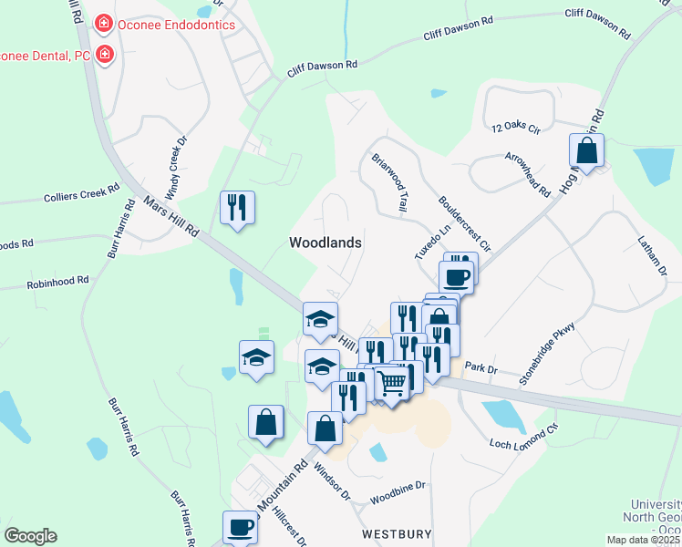 map of restaurants, bars, coffee shops, grocery stores, and more near 1041 Rankin Road in Watkinsville