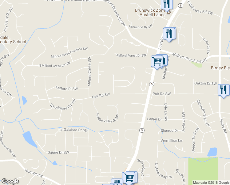 map of restaurants, bars, coffee shops, grocery stores, and more near 3055 Cockspur Trail Southwest in Marietta