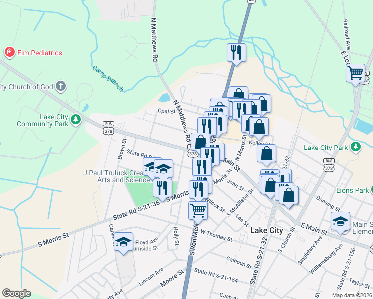 map of restaurants, bars, coffee shops, grocery stores, and more near 334 W Main St in Lake City