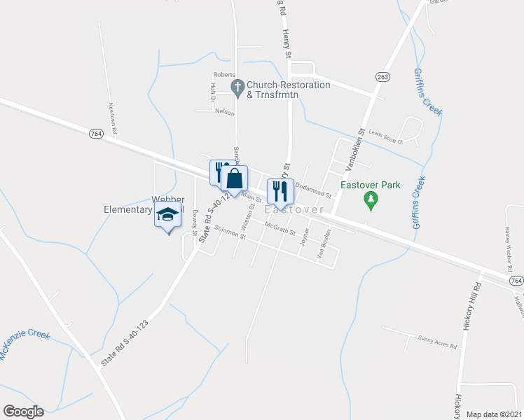 map of restaurants, bars, coffee shops, grocery stores, and more near 608 Main Street in Eastover