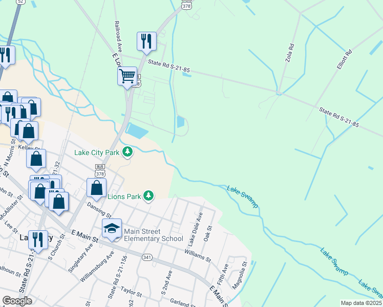 map of restaurants, bars, coffee shops, grocery stores, and more near 555 Duna Lane in Lake City