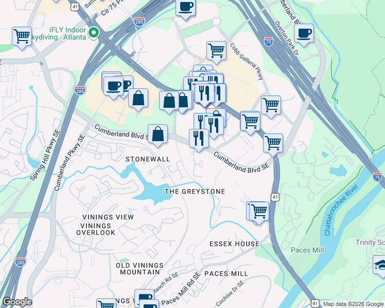 map of restaurants, bars, coffee shops, grocery stores, and more near 3158 Stillhouse Creek Drive in Atlanta