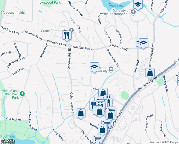 map of restaurants, bars, coffee shops, grocery stores, and more near 1226 Haven Brook Way Northeast in Atlanta