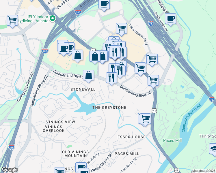 map of restaurants, bars, coffee shops, grocery stores, and more near 3158 Stillhouse Creek Drive in Atlanta