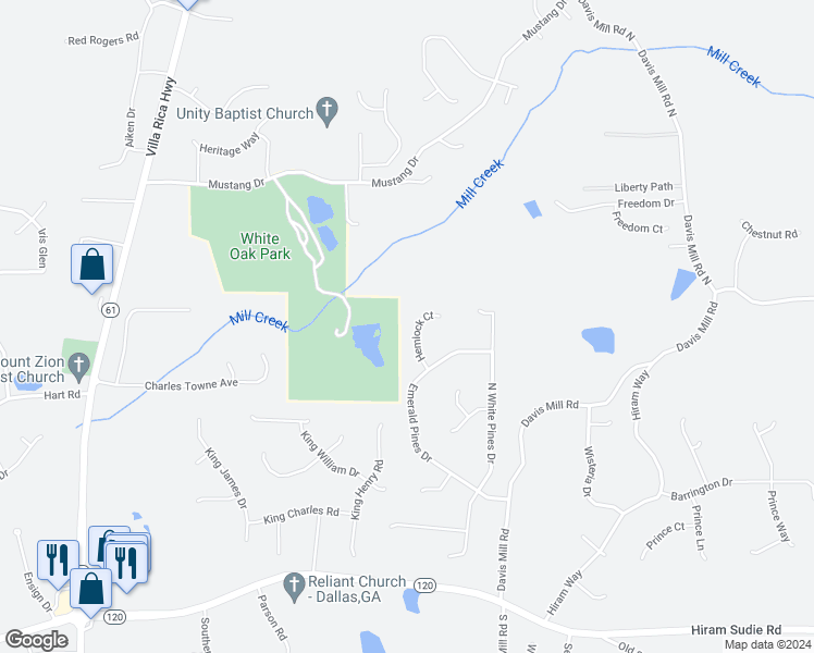 map of restaurants, bars, coffee shops, grocery stores, and more near 95 Hemlock Court in Dallas