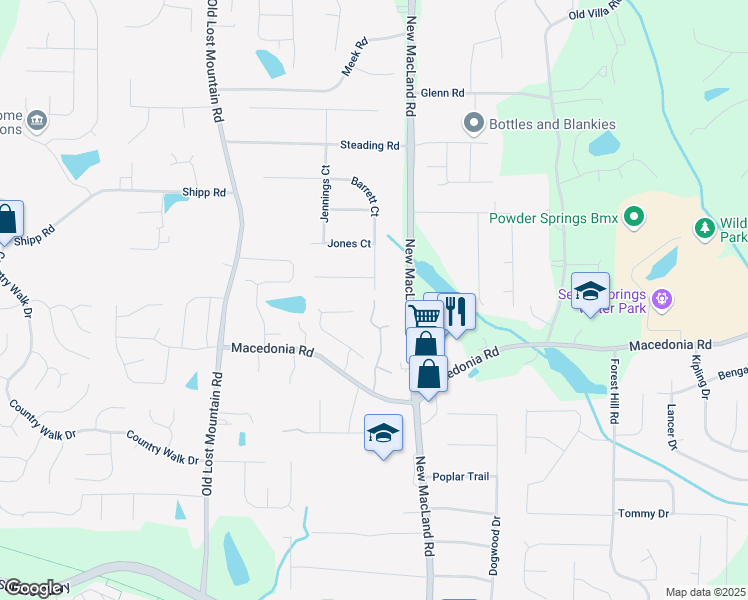 map of restaurants, bars, coffee shops, grocery stores, and more near 803 New Horizon Street in Powder Springs