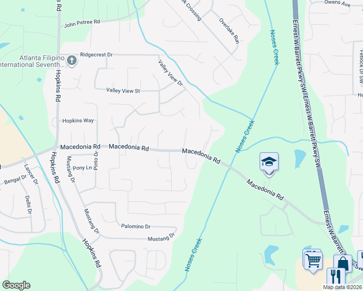 map of restaurants, bars, coffee shops, grocery stores, and more near 3208 Macedonia Road in Powder Springs