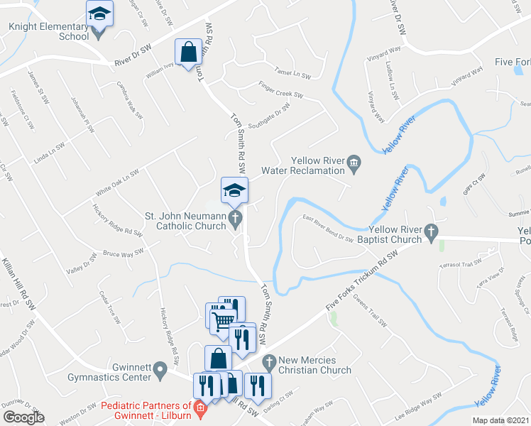 map of restaurants, bars, coffee shops, grocery stores, and more near 760 Ryans Run Ct SW in Lilburn