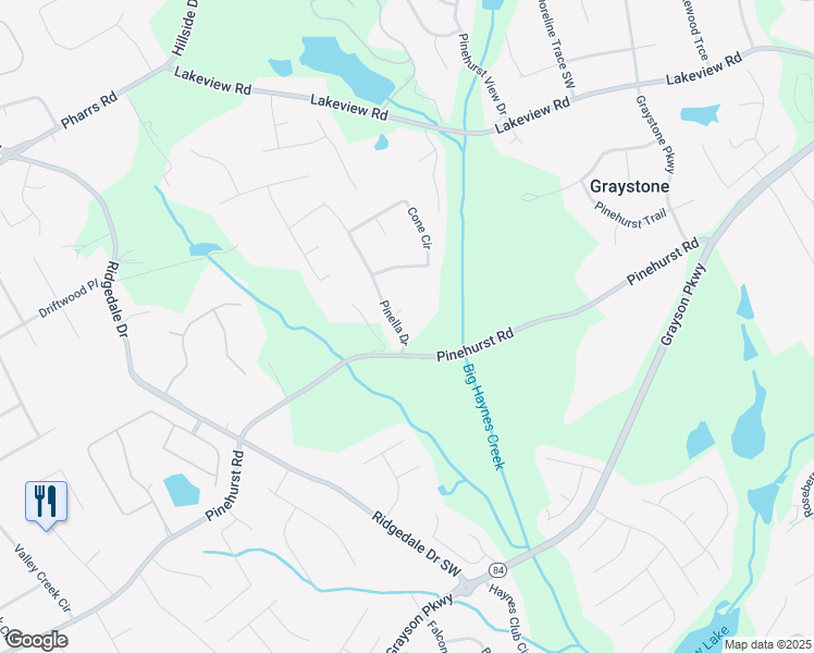 map of restaurants, bars, coffee shops, grocery stores, and more near 2176 Pinella Drive in Grayson