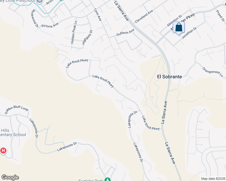 map of restaurants, bars, coffee shops, grocery stores, and more near 17411 Crestlake Lane in Riverside