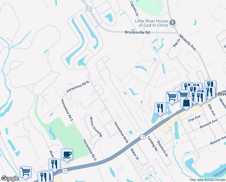map of restaurants, bars, coffee shops, grocery stores, and more near 4155 Hibiscus Drive in Little River