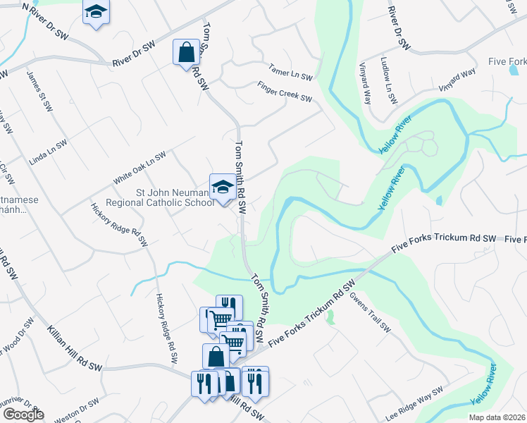 map of restaurants, bars, coffee shops, grocery stores, and more near 760 Ryans Run Court Southwest in Lilburn
