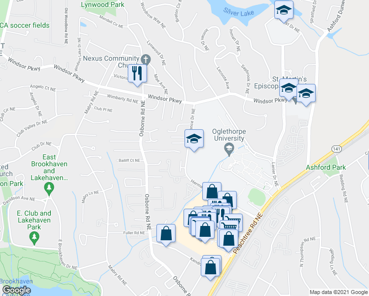 map of restaurants, bars, coffee shops, grocery stores, and more near 1226 Haven Brook Way Northeast in Atlanta
