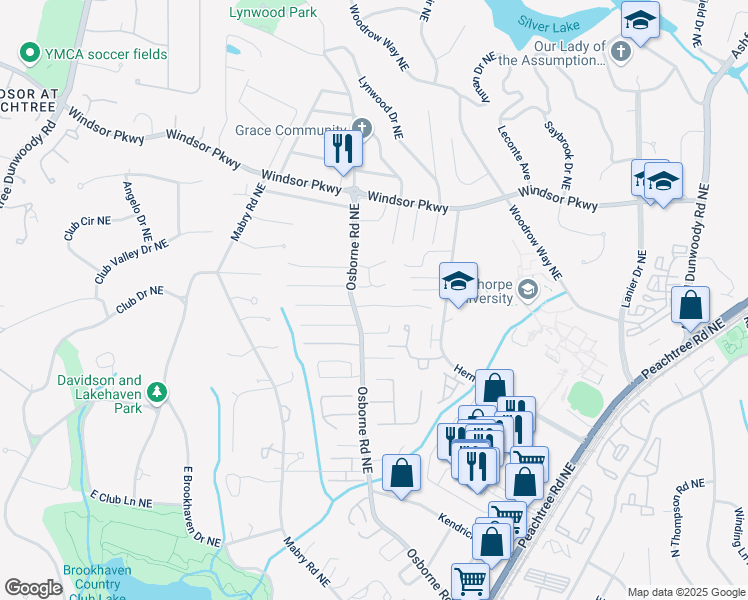 map of restaurants, bars, coffee shops, grocery stores, and more near 1160 Haven Brook Way Northeast in Atlanta