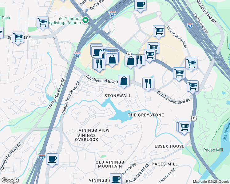 map of restaurants, bars, coffee shops, grocery stores, and more near 3506 Stonewall Place Southeast in Atlanta