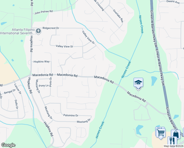 map of restaurants, bars, coffee shops, grocery stores, and more near 3208 Macedonia Road in Powder Springs
