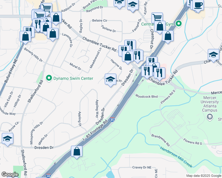 map of restaurants, bars, coffee shops, grocery stores, and more near 2880 Dresden Drive in Atlanta