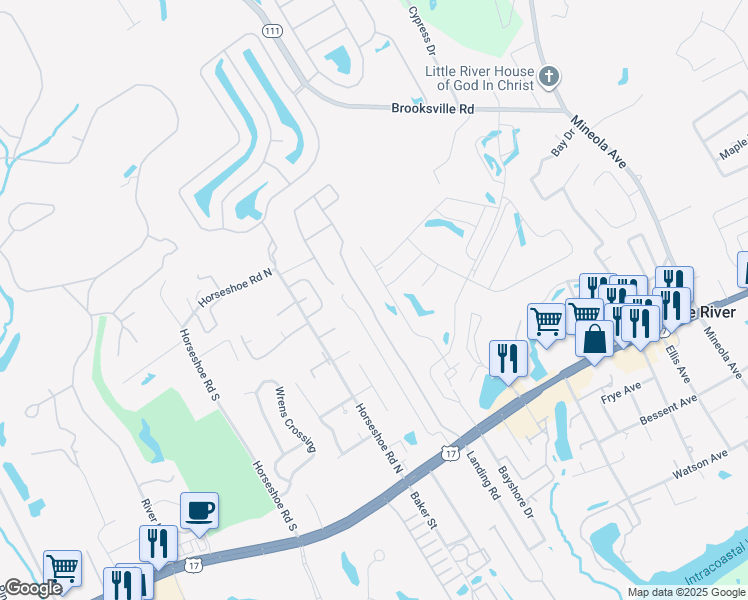 map of restaurants, bars, coffee shops, grocery stores, and more near 4155 Hibiscus Drive in Little River