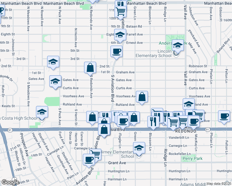 map of restaurants, bars, coffee shops, grocery stores, and more near in Los Angeles County