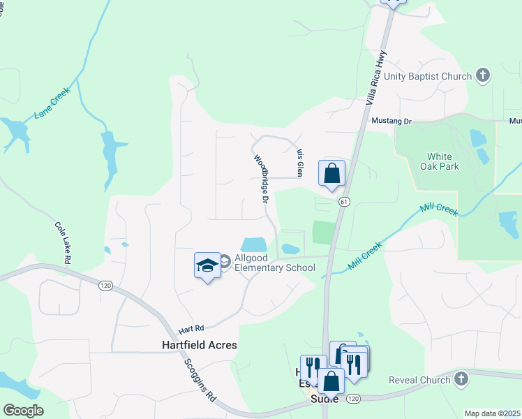 map of restaurants, bars, coffee shops, grocery stores, and more near 195 Woodbridge Drive in Dallas