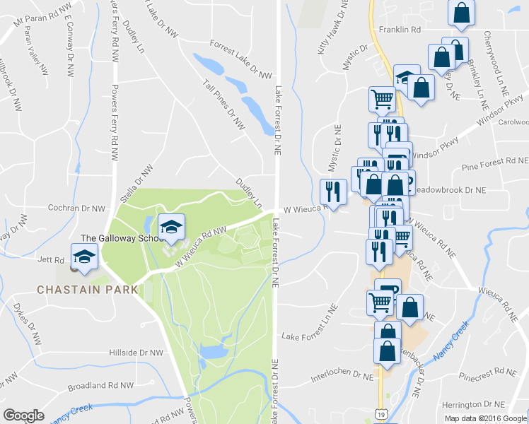 map of restaurants, bars, coffee shops, grocery stores, and more near 111 W Wieuca Rd NW in Atlanta