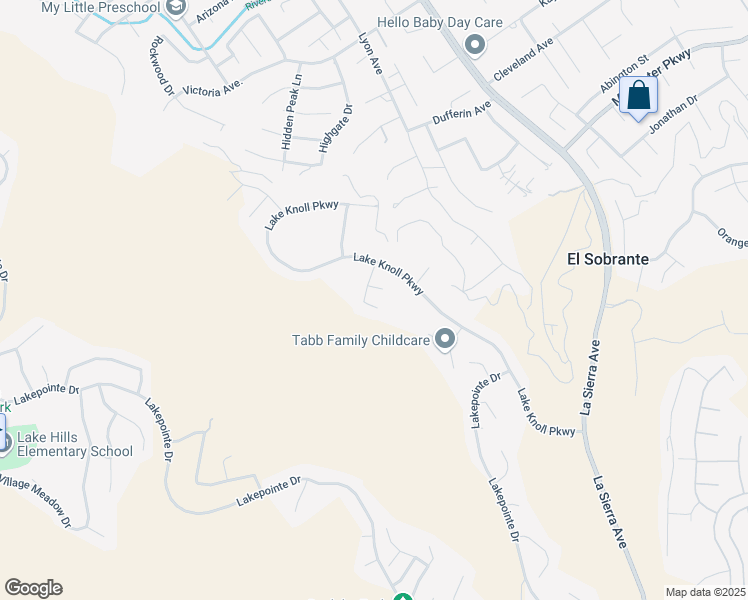 map of restaurants, bars, coffee shops, grocery stores, and more near 16664 Rocky Creek Drive in Riverside