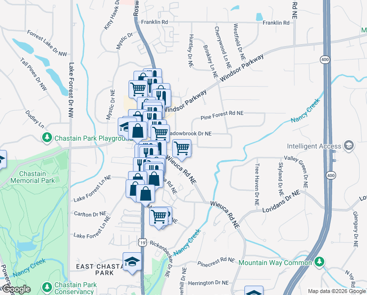 map of restaurants, bars, coffee shops, grocery stores, and more near 320 Valley Brook Way in Atlanta