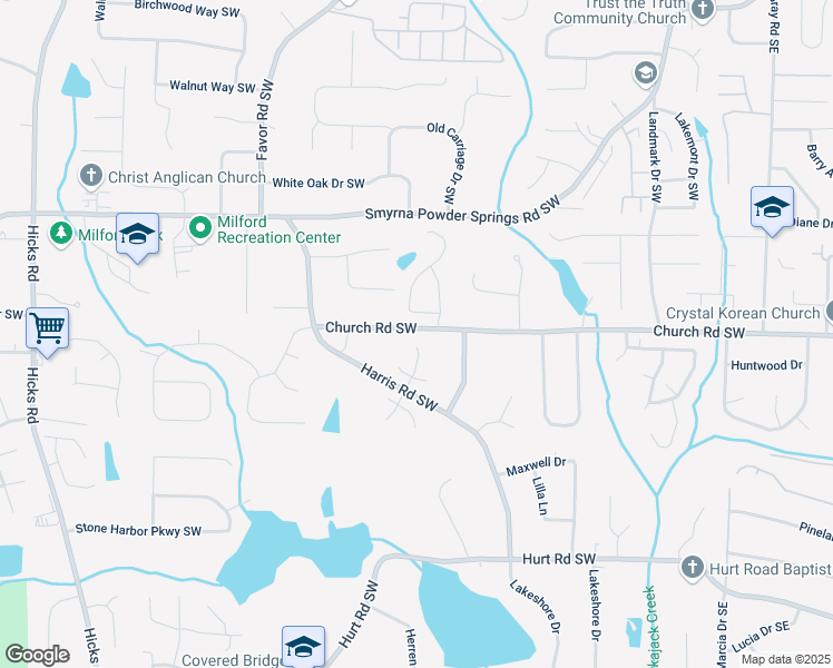 map of restaurants, bars, coffee shops, grocery stores, and more near 3165 Blackshear Drive in Marietta
