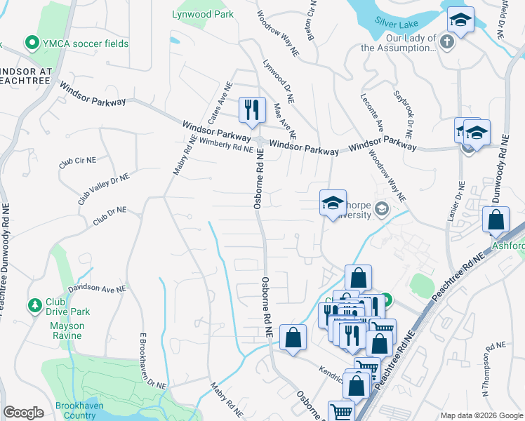 map of restaurants, bars, coffee shops, grocery stores, and more near 1147 Haven Brook Place in Atlanta