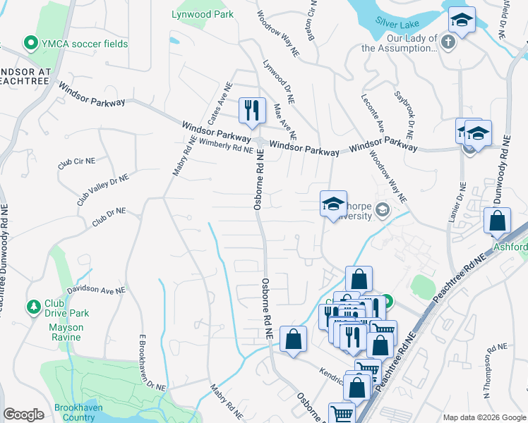 map of restaurants, bars, coffee shops, grocery stores, and more near 1147 Haven Brook Place in Atlanta