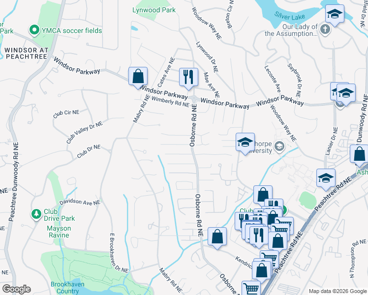 map of restaurants, bars, coffee shops, grocery stores, and more near 1119 Oakland Trace Northeast in Atlanta