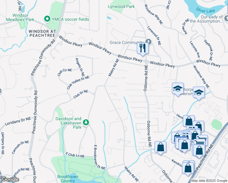 map of restaurants, bars, coffee shops, grocery stores, and more near 1146 Brookhaven Walk Northeast in Brookhaven