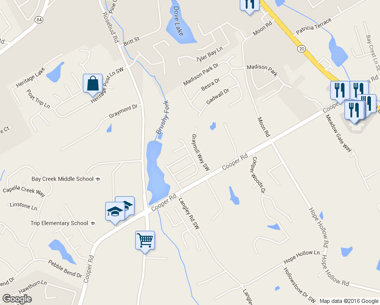map of restaurants, bars, coffee shops, grocery stores, and more near 530 Warm Springs Court in Loganville