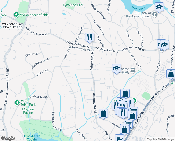 map of restaurants, bars, coffee shops, grocery stores, and more near 1119 Oakland Trace Northeast in Atlanta