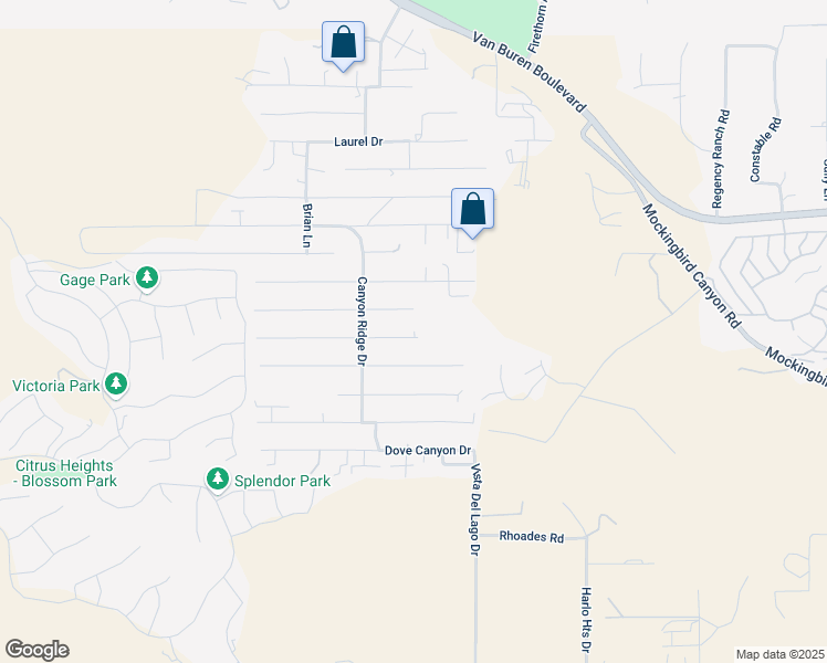 map of restaurants, bars, coffee shops, grocery stores, and more near 14380 Moonridge Drive in Riverside