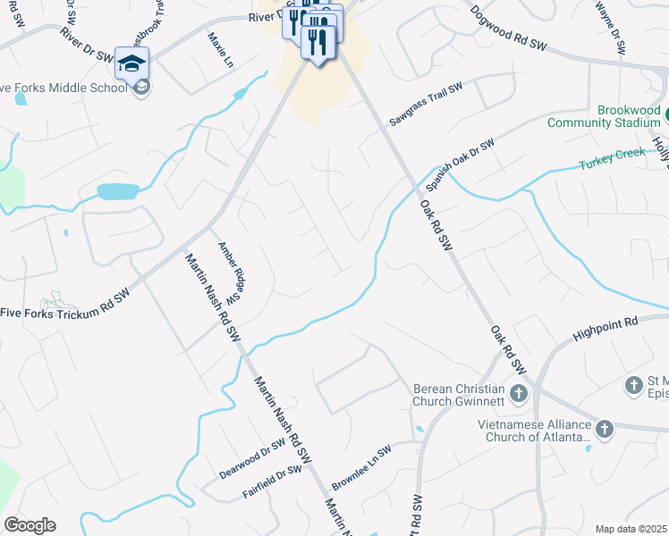 map of restaurants, bars, coffee shops, grocery stores, and more near 3147 Pine Needle Court Southwest in Lilburn
