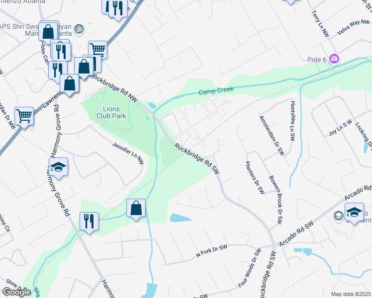 map of restaurants, bars, coffee shops, grocery stores, and more near 762 Rockbridge Road Northwest in Lilburn