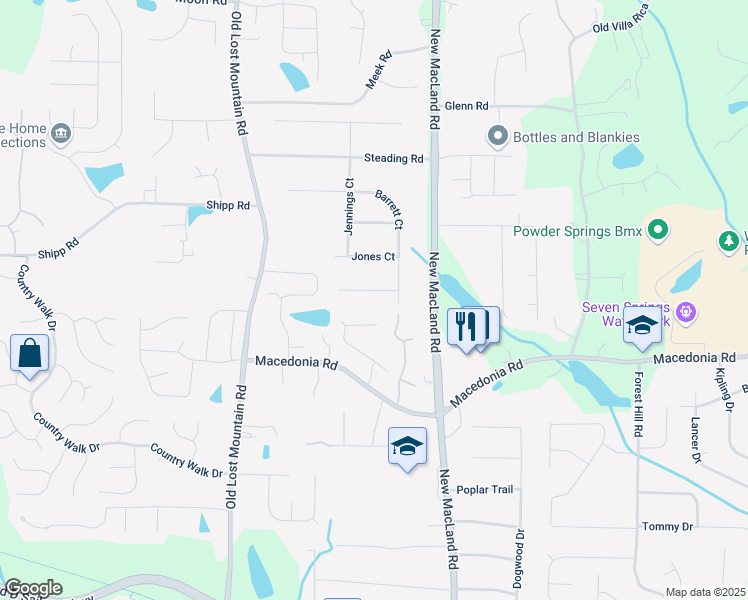 map of restaurants, bars, coffee shops, grocery stores, and more near 4207 Sutton Court in Powder Springs