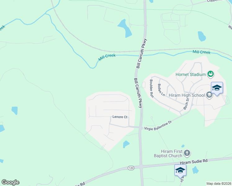 map of restaurants, bars, coffee shops, grocery stores, and more near 322 Lanier Court in Hiram