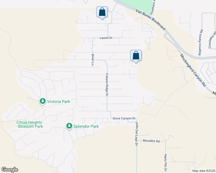 map of restaurants, bars, coffee shops, grocery stores, and more near 14268 Moonridge Drive in Riverside