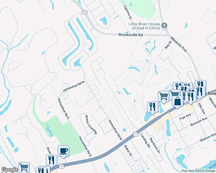 map of restaurants, bars, coffee shops, grocery stores, and more near 4155 Hibiscus Drive in Little River