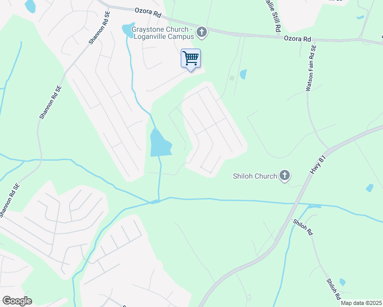 map of restaurants, bars, coffee shops, grocery stores, and more near 3799 Derringer Ridge Southeast in Loganville