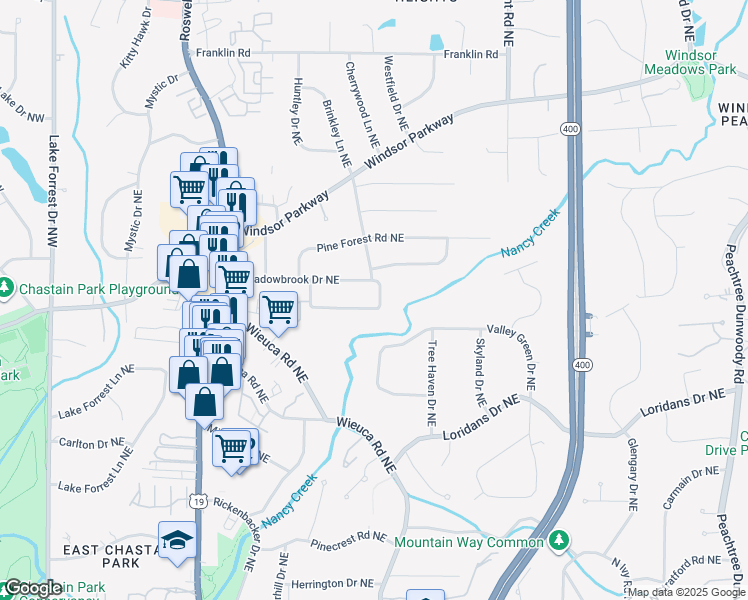 map of restaurants, bars, coffee shops, grocery stores, and more near 436 Valley Brook Drive Northeast in Atlanta
