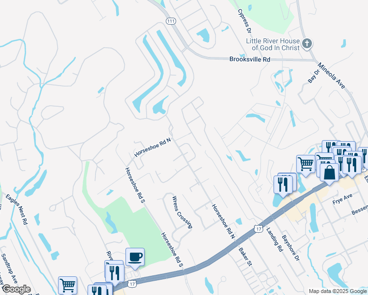 map of restaurants, bars, coffee shops, grocery stores, and more near 3906 Tybre Downs Circle in Little River