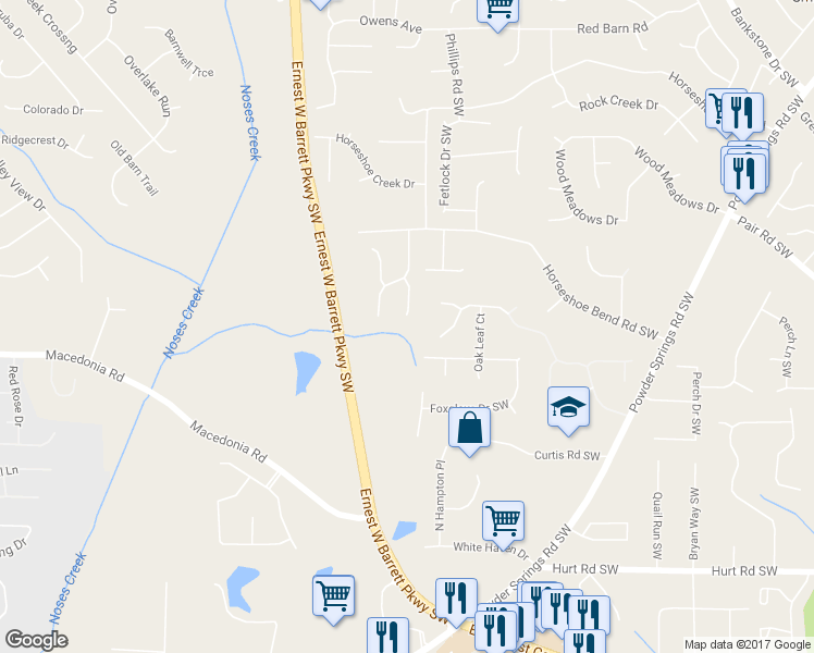 map of restaurants, bars, coffee shops, grocery stores, and more near 3136 Wild Oats Court Southwest in Marietta