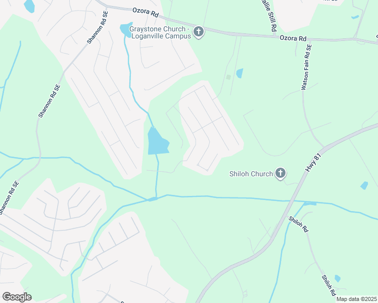 map of restaurants, bars, coffee shops, grocery stores, and more near 3799 Derringer Ridge Southeast in Loganville