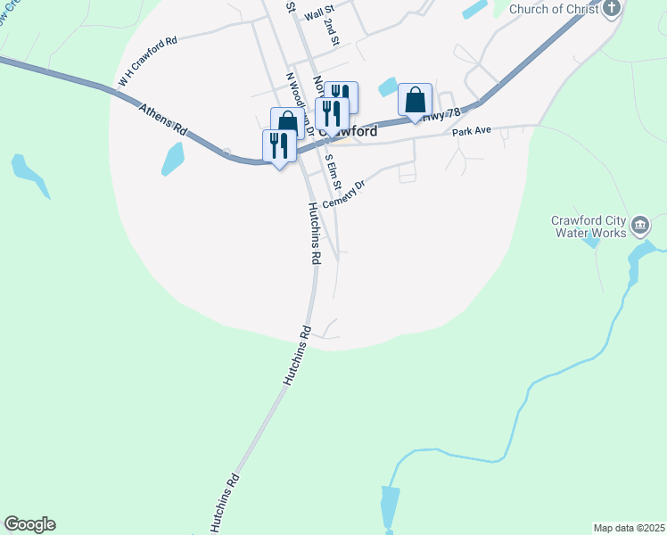 map of restaurants, bars, coffee shops, grocery stores, and more near 364 South Broad Street in Crawford